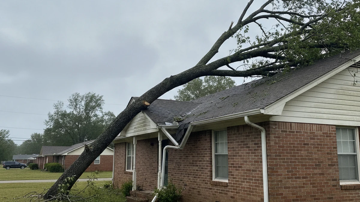 Emergency tree storm damage removal Greenville Mississippi Washington County roof structure Delta