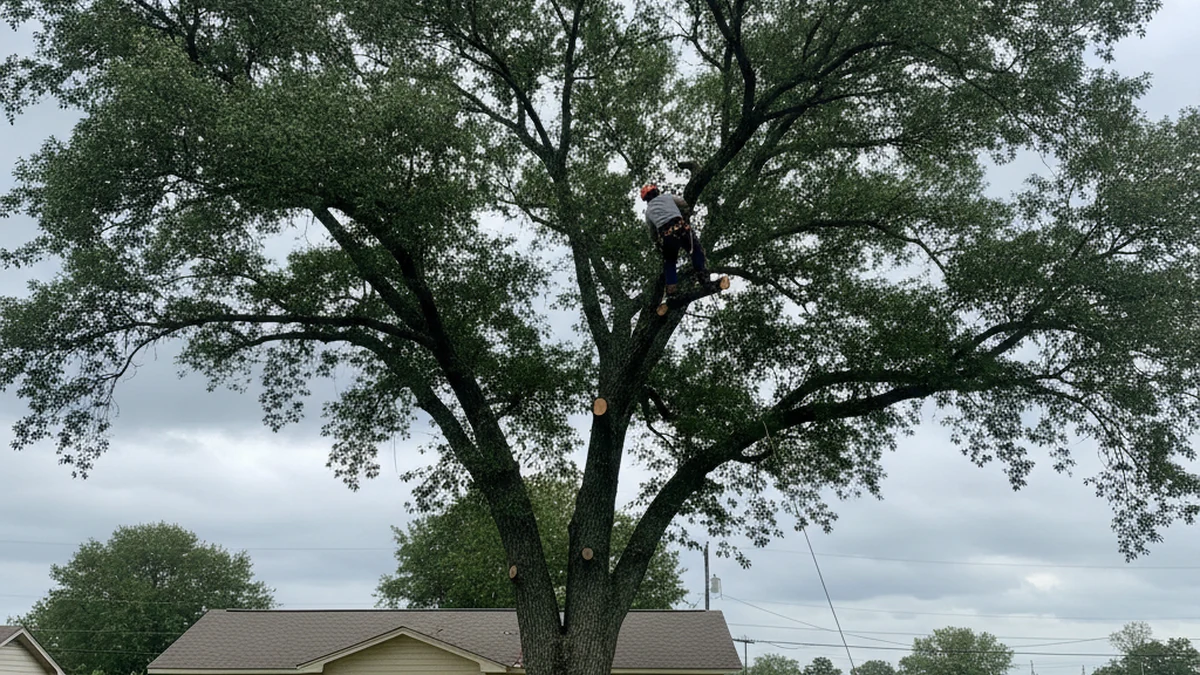 Pre-storm tree trimming crown thinning Greenville Mississippi Washington County Delta spring season