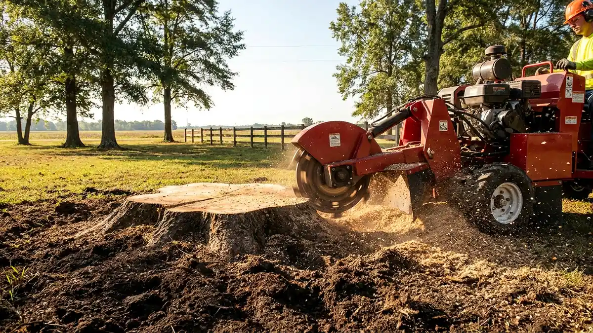 Stump grinding service in Greenville Mississippi Washington County water oak Delta clay soil residential Darnell